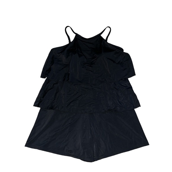 Fit 4 U Hi-Neck Double Tiered Black Romper Swimsuit Size 14 - Picture 4 of 4